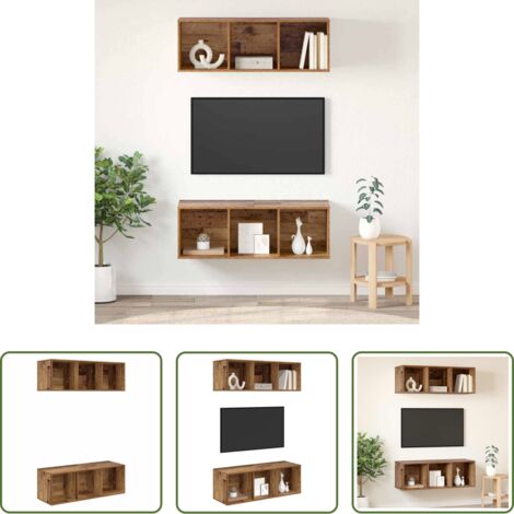 vidaXL Almacenamiento en pared -  Conjunto de mueble de TV 2 pcs Madera Vieja 37 x 37 x 107 cm
