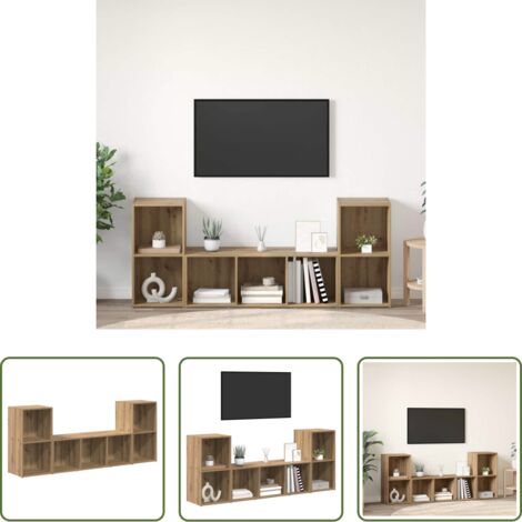 vidaXL Almacenamiento en pared -  Conjunto de mueble de TV 3 pcs Marrón Madera contrachapada