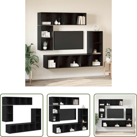 vidaXL Almacenamiento en pared -  Conjunto de mueble de TV 4 pcs Roble Negro Madera de ingeniería