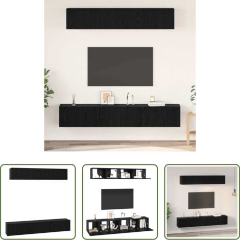 vidaXL Almacenamiento en pared -  Conjunto de mueble de TV 5 pcs Roble Negro Madera de ingeniería