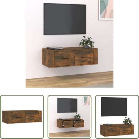 vidaXL Almacenamiento en pared -  Mueble de TV colgante madera roble ahumado 80x36x25 cm