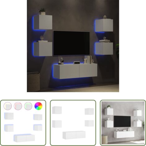 vidaXL Almacenamiento en pared -  Muebles de TV de pared con luces LED 5 piezas blanco