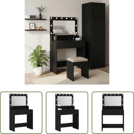 vidaXL Almacenamiento en tocador -  Mesa Tocador con luces de espejo Roble Negro 75,5 x 41 x 135 cm
