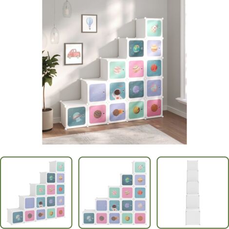 vidaXL Almacenamiento infantil -  Estantería de cubos infantil con 15 compartimentos blanco PP