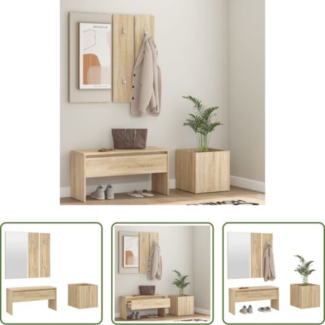 vidaXL Almacenamiento -  Juego de muebles de recibidor madera contrachapada roble Sonoma