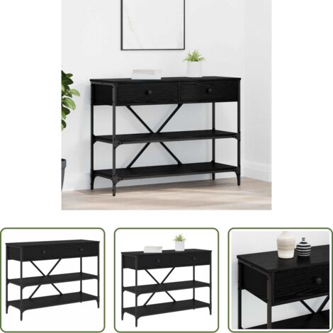 vidaXL Almacenamiento -  Mesa Consola con cajón Roble Negro 100 x 34,5 x 75 cm Madera