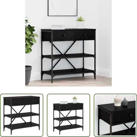 vidaXL Almacenamiento -  Mesa Consola con cajón Roble Negro 100 x 34,5 x 75 cm Madera
