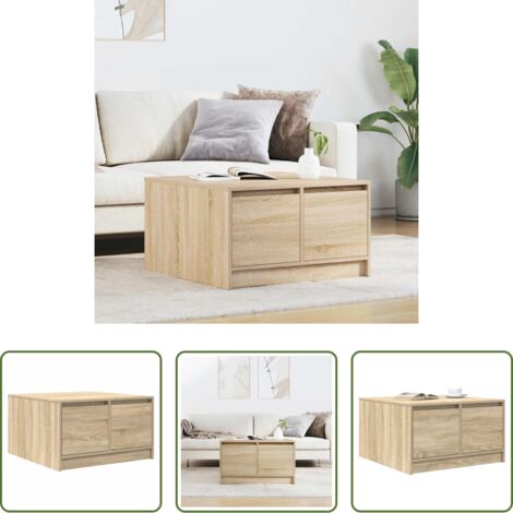 vidaXL Almacenamiento - Mesa de centro con cajones roble Sonoma 70,5x70x40 cm