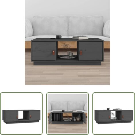vidaXL Almacenamiento -  Mesa de centro de madera maciza de pino gris 100x50x35 cm