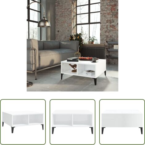 vidaXL Almacenamiento -  Mesa de centro madera contrachapada blanco brillo 60x60x30 cm