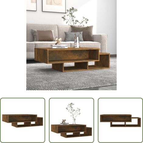 vidaXL Almacenamiento -  Mesa de centro madera contrachapada roble ahumado 105x55x32 cm
