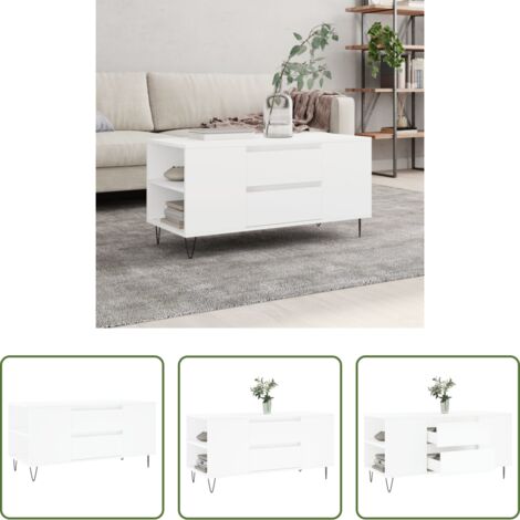 vidaXL Almacenamiento -  Mesa de centro madera de ingeniería blanco 102x44,5x50 cm