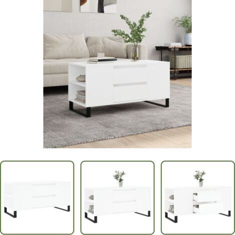 vidaXL Almacenamiento -  Mesa de centro madera de ingeniería blanco 102x44,5x50 cm