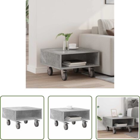 vidaXL Almacenamiento -  Mesa Lateral con Ruedas Gris Concreto 50,5 x 50 x 30 cm