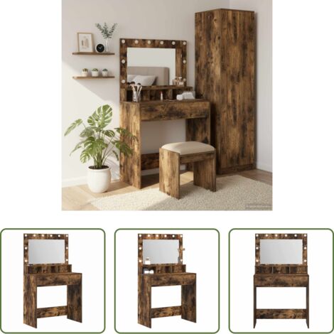 vidaXL Almacenamiento -  Mesa Tocador con estante Roble ahumado 75,5 x 41 x 135 cm