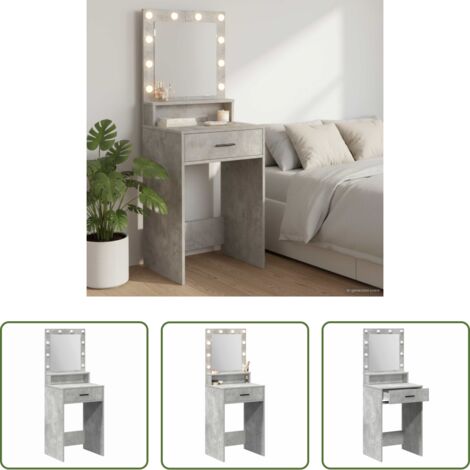 vidaXL Almacenamiento -  Mesa Tocador con luces de espejo Gris Concreto 50 x 41 x 135 cm
