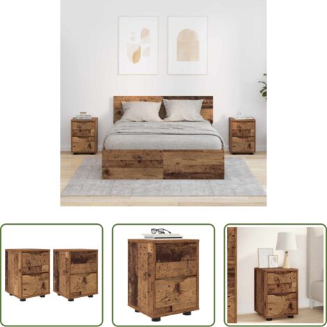 vidaXL Almacenamiento -  Mesas de noche con cajón 2 pcs Madera Vieja 30,5 x 30 x 43 cm