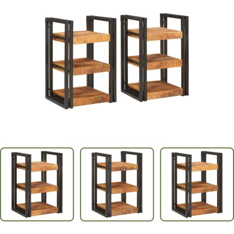 vidaXL Almacenamiento -  Mesita de Noche 2 pcs Marrón y Negro Madera de mango maciza