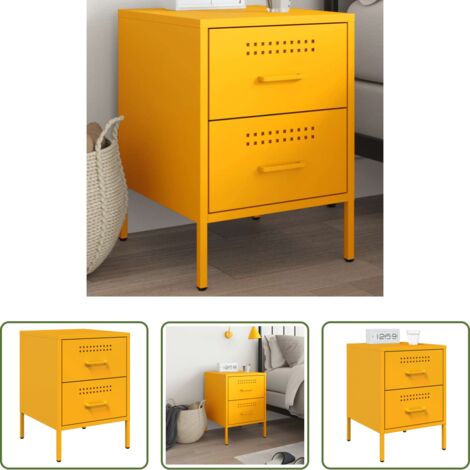 vidaXL Almacenamiento -  Mesita de noche de acero amarillo mostaza 36x39x50,5 cm