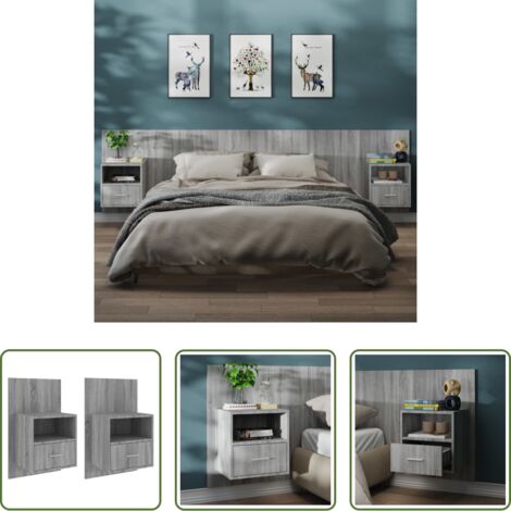 vidaXL Almacenamiento -  Mesita de noche de pared 2 unidades color gris Sonoma