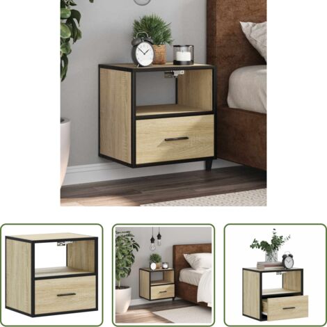 vidaXL Almacenamiento -  Mesita de noche de pared color roble ahumado 40x31x39,5 cm