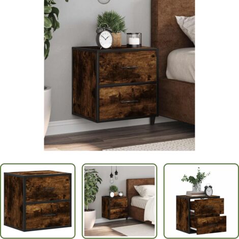 vidaXL Almacenamiento -  Mesita de noche de pared color roble ahumado 40x31x39,5 cm