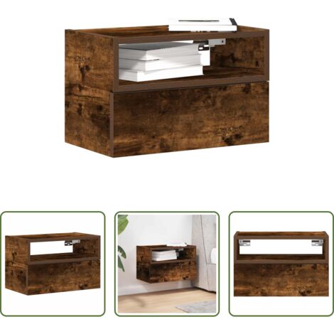 vidaXL Almacenamiento -  Mesita de noche de pared color roble ahumado 45x26x28,5 cm