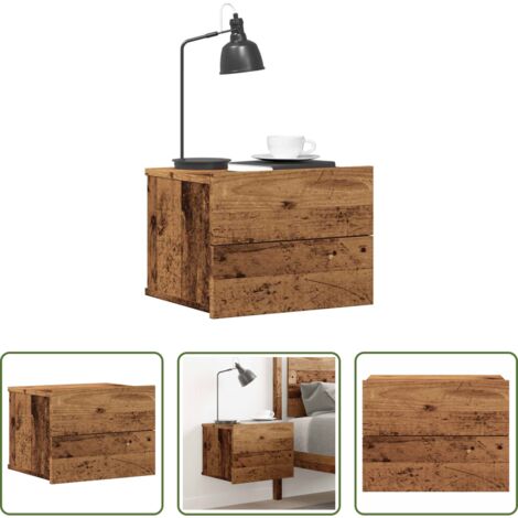 vidaXL Almacenamiento -  Mesita de noche de pared madera envejecida 40x32x30 cm