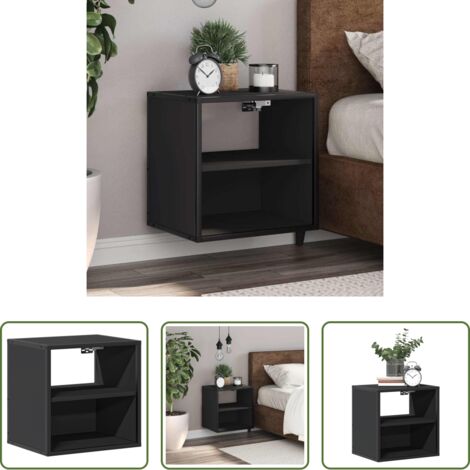vidaXL Almacenamiento -  Mesita de noche de pared negra 40x31x39,5 cm