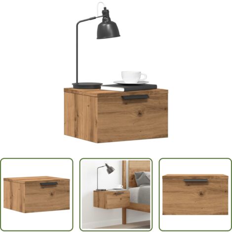 vidaXL Almacenamiento -  Mesita de noche de pared roble artisan 34x30x20 cm