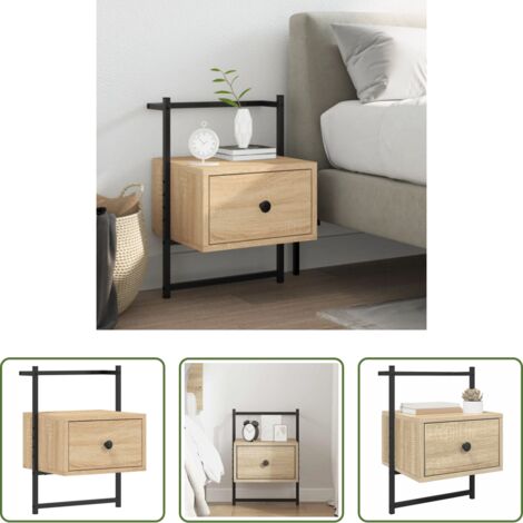 vidaXL Almacenamiento -  Mesita de noche de pared roble Sonoma 35x30x51 cm