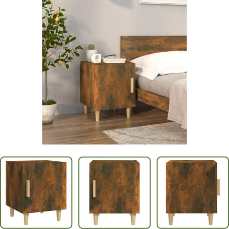 vidaXL Almacenamiento -  Mesita de noche madera contrachapada color roble ahumado