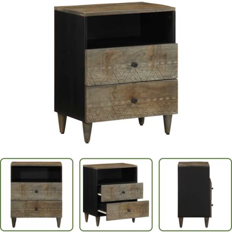 vidaXL Almacenamiento -  Mesita de noche madera maciza de mango gris claro 50x33x60 cm