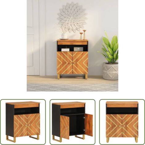 vidaXL Almacenamiento -  Mueble auxiliar madera maciza mango marrón/negro 60x33,5x75 cm