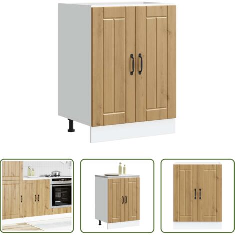 vidaXL Almacenamiento -  Mueble bajo para fregadero Lucca madera artesanal de roble