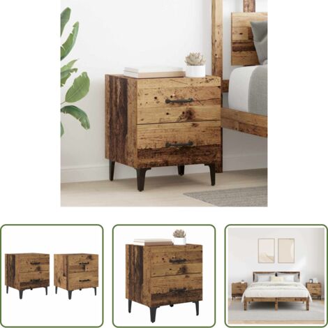 vidaXL Almacenamiento -  Mueble cama con cajón 2 pcs Madera vieja 40 x 35 x 47,5 cm