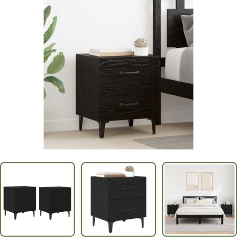 vidaXL Almacenamiento -  Mueble cama con cajón 2 pcs Roble Negro 40 x 35 x 47,5 cm