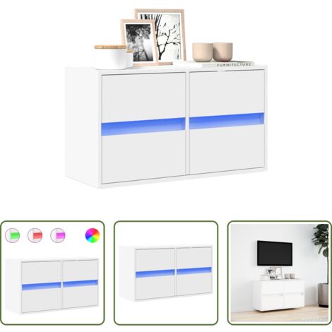 vidaXL Almacenamiento -  Mueble de TV de pared con luces LED blanco 80x31x45 cm
