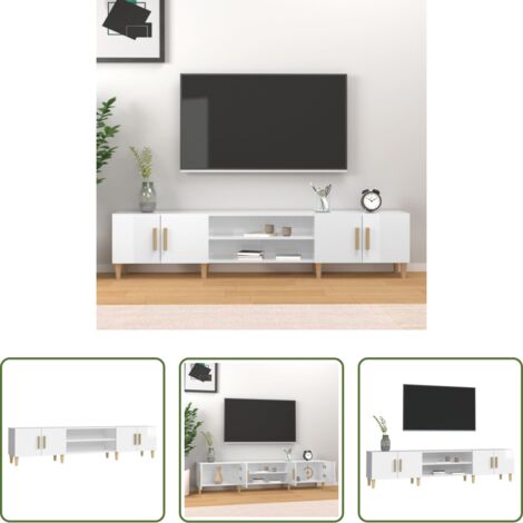vidaXL Almacenamiento -  Mueble de TV madera contrachapada blanco brillo 180x31,5x40 cm