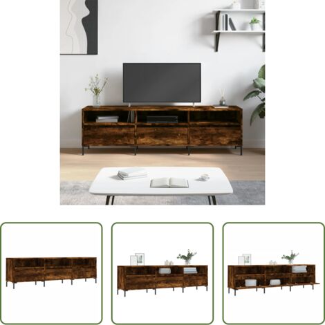 vidaXL Almacenamiento -  Mueble de TV madera contrachapada roble ahumado 150x30x44,5 cm