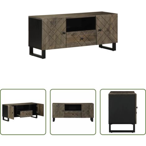 vidaXL Almacenamiento -  Mueble de TV madera maciza de mango negro 105x33x46 cm