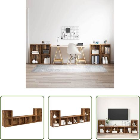 vidaXL Almacenamiento multimedia -  Conjunto de mueble de TV 4 pcs Madera Vieja 37 x 37 x 72 cm