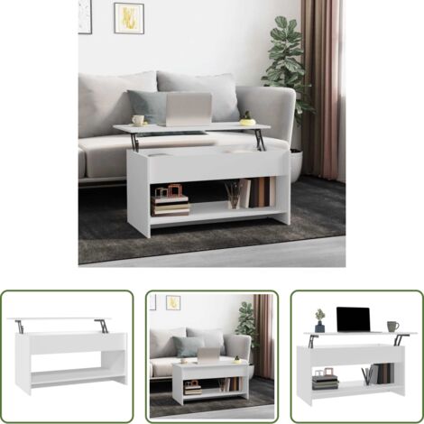 vidaXL Almacenamiento oculto -  Mesa de centro madera de ingeniería blanco 102x50x52,5 cm
