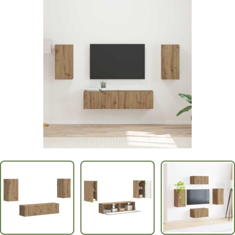 vidaXL Almacenamiento para TV -  Conjunto de mueble de TV 4 pcs Roble artesanal