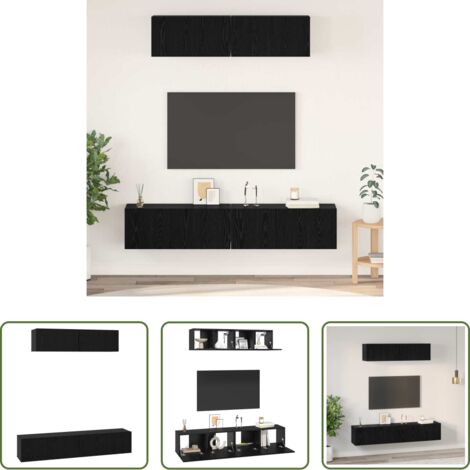 vidaXL Almacenamiento para TV -  Conjunto de mueble de TV 4 pcs Roble Negro Madera de ingeniería