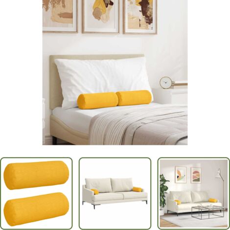 vidaXL Almohadas de fibra de poliéster -  Cojines Bolster 2 pcs Amarillo Claro Ø 15 x 40 cm Tela de pana