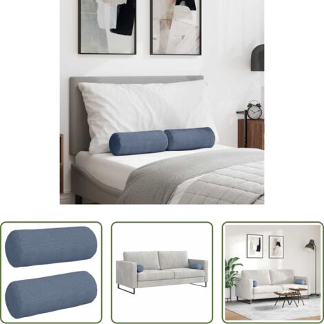 vidaXL Almohadas de fibra de poliéster -  Cojines Bolster 2 pcs Azul Ø 15 x 40 cm Tela de pana