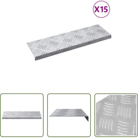 vidaXL Aluminio -  Peldaño Rectangular 15 pcs Plateado 60 x 18 x 2,5 cm Aluminio