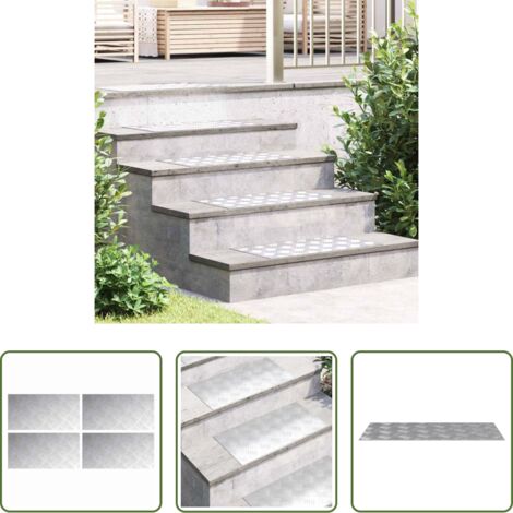 vidaXL Aluminio -  Peldaño Rectangular 4 pcs Plateado 60 x 30 cm Aluminio
