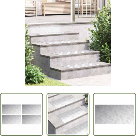 vidaXL Aluminio -  Peldaño Rectangular 4 pcs Plateado 60 x 30 cm Aluminio